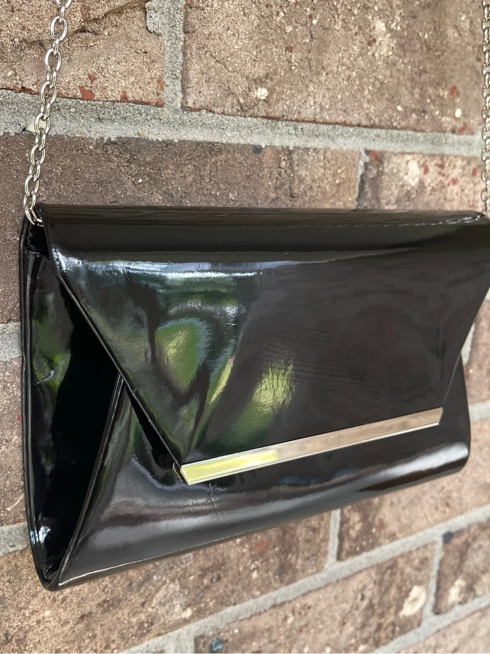 Kelly & Katie Black Patent Wristlet Clutch with Silver Accent